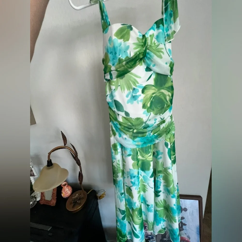 Green & Teal Floral Halter Maxi Dress